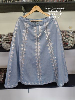 Skirt.  T&#39;BOLI HAND- BEADED DENIM SKIRT