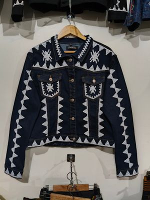 Jacket. CUSTOM TBOLI  HAND-BEADED DENIM JACKET