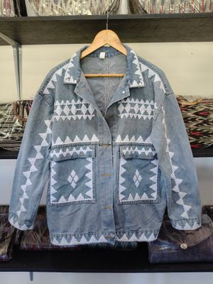 Jacket. CUSTOM TBOLI  HAND-BEADED DENIM JACKET