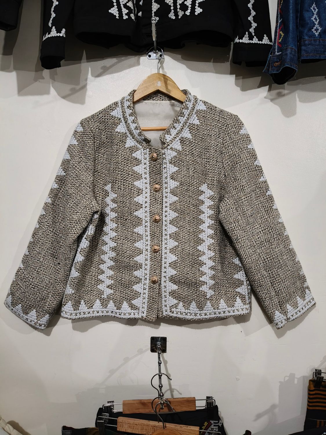 Jacket. TBOLI HAND-BEADED DENIM JACKET