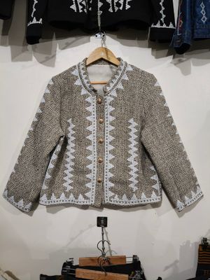 Jacket. TBOLI HAND-BEADED DENIM JACKET