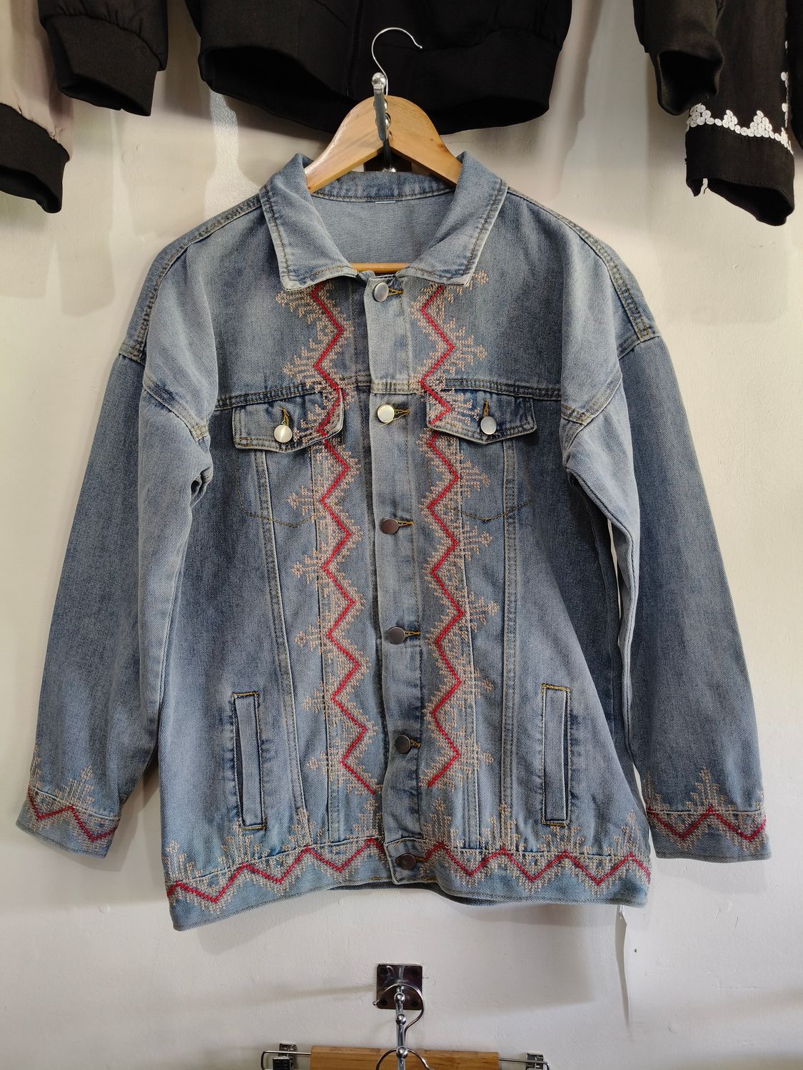 Jacket. TBOLI HAND-EMBROIDERED DENIM JACKET