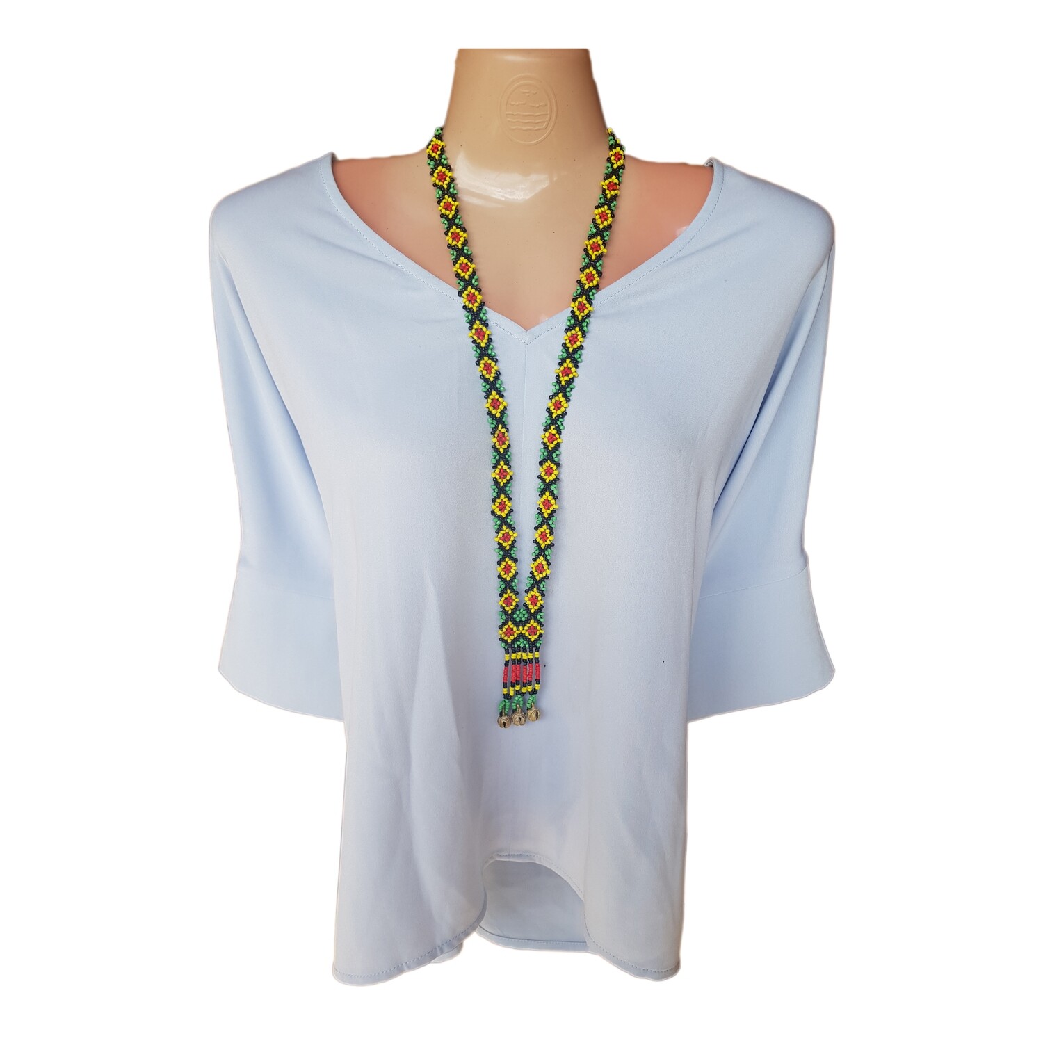 Necklace_05. LEMLUNAY Beaded Necklace with Brass Bells. T'boli Handmade