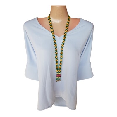 Necklace_05. LEMLUNAY Beaded Necklace with Brass Bells. T'boli Handmade