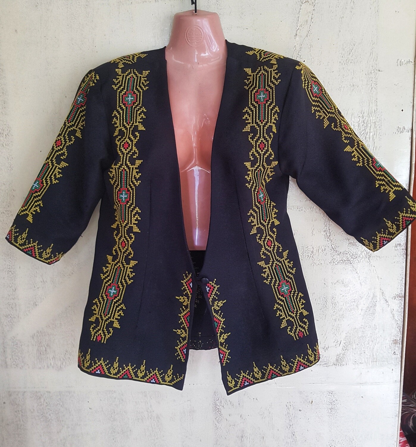 Blazer. CUSTOM BLACK T'BOLI HAND- EMBROIDERED Blazer