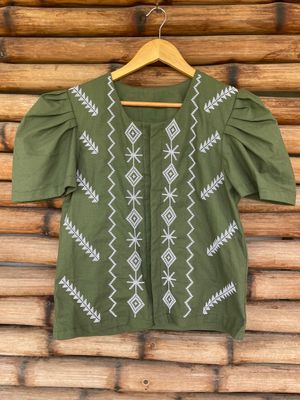 Blouse_32. T'BOLI BEADED/EMBROIDERED  BLOUSE BLOUSE WITH PUFF SLEEVES