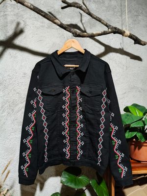 Jacket_10. T'BOLI HAND-EMBROIDERED BLACK DENIM JACKET