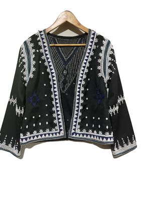 Blazer. CUSTOM T'BOLI BEADED BLAZER. Black/Brown
