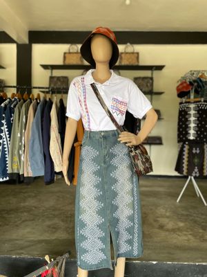 Skirt_30.  T'BOLI HAND- EMBROIDERED DENIM SKIRT