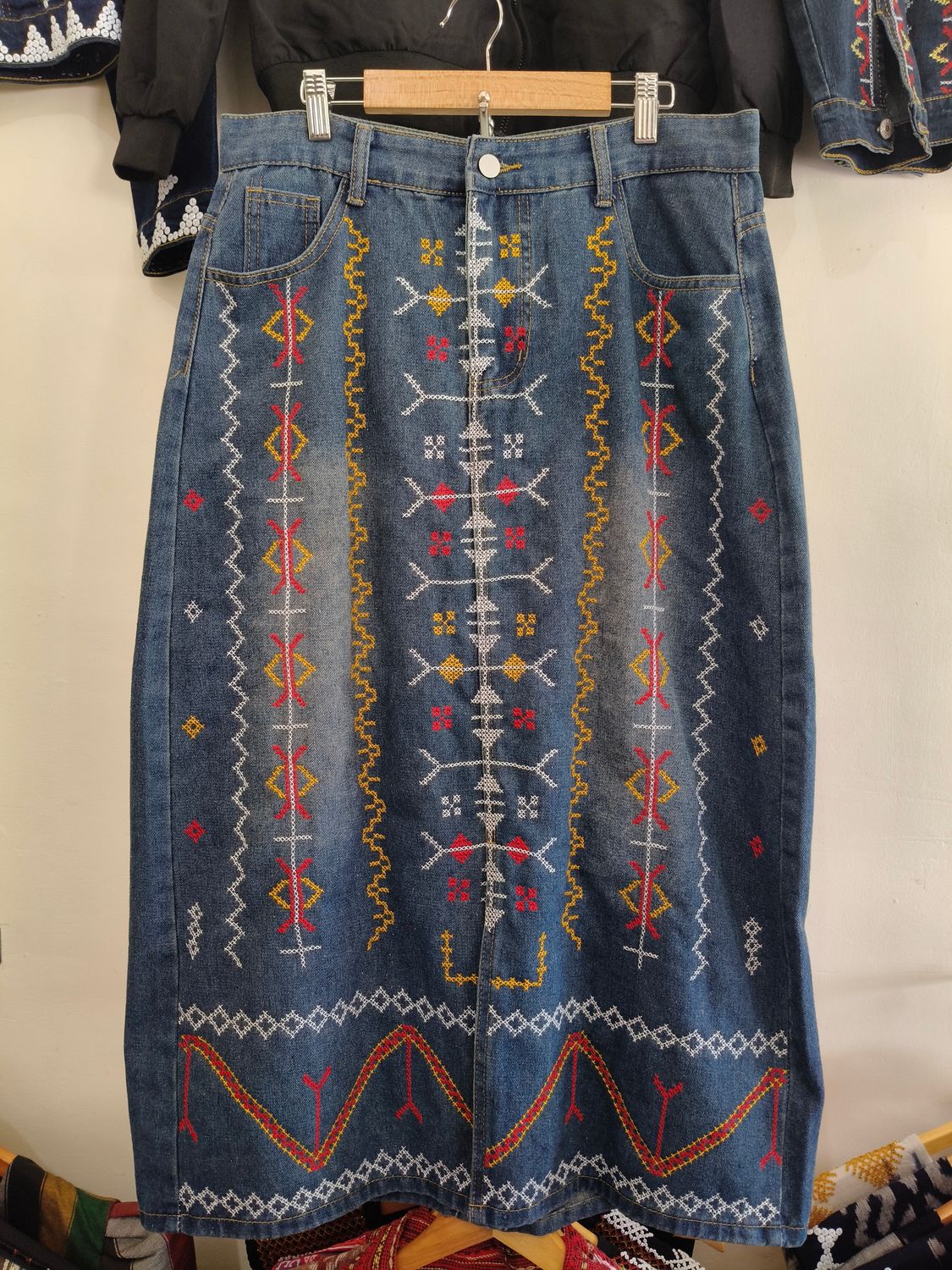 Skirt_32.  T'BOLI HAND- EMBROIDERED DENIM SKIRT