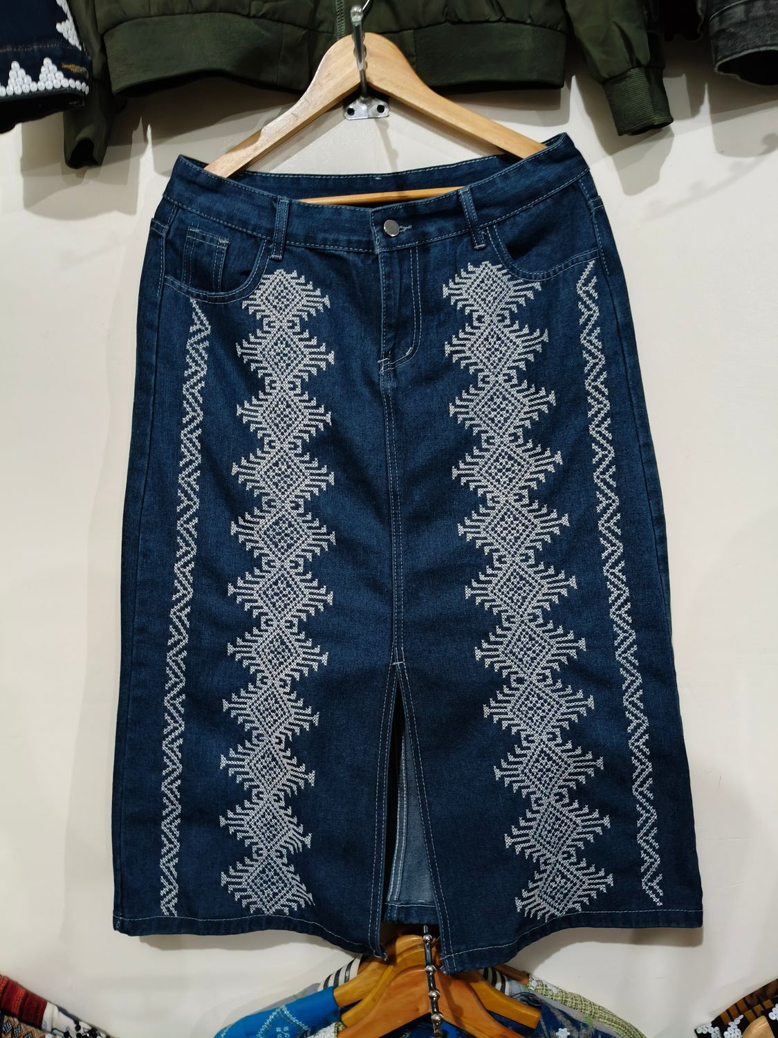 Skirt_33.  T'BOLI HAND- EMBROIDERED DENIM SKIRT