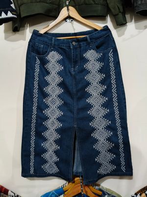Skirt_33.  T'BOLI HAND- EMBROIDERED DENIM SKIRT