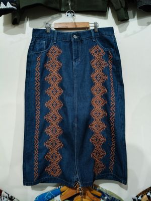 Skirt_33.  T'BOLI HAND- EMBROIDERED DENIM SKIRT