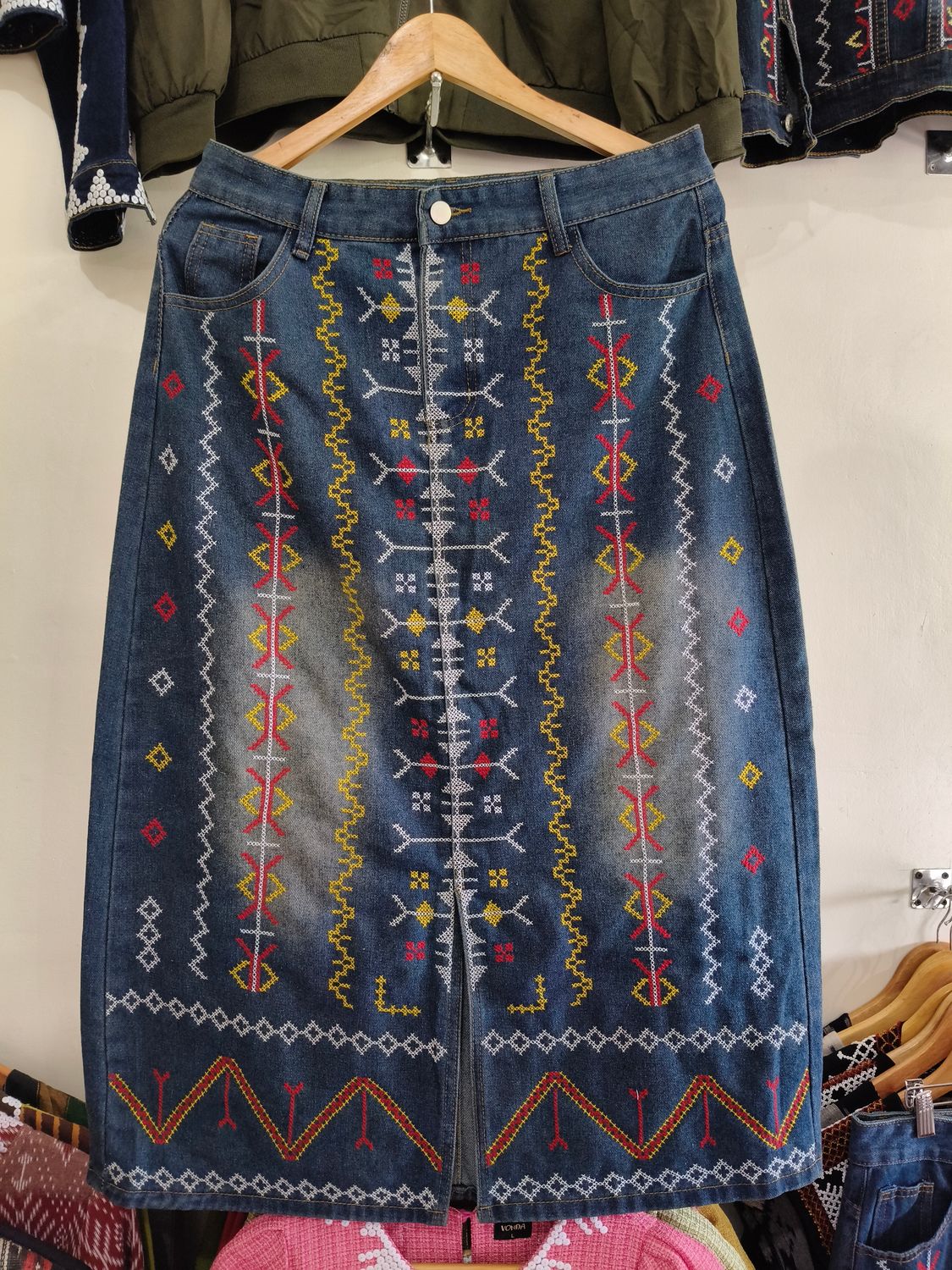 Skirt_35.  T'BOLI HAND- EMBROIDERED DENIM SKIRT
