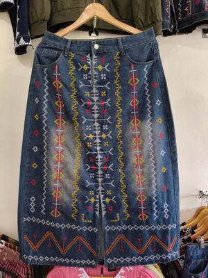 Skirt_35.  T'BOLI HAND- EMBROIDERED DENIM SKIRT