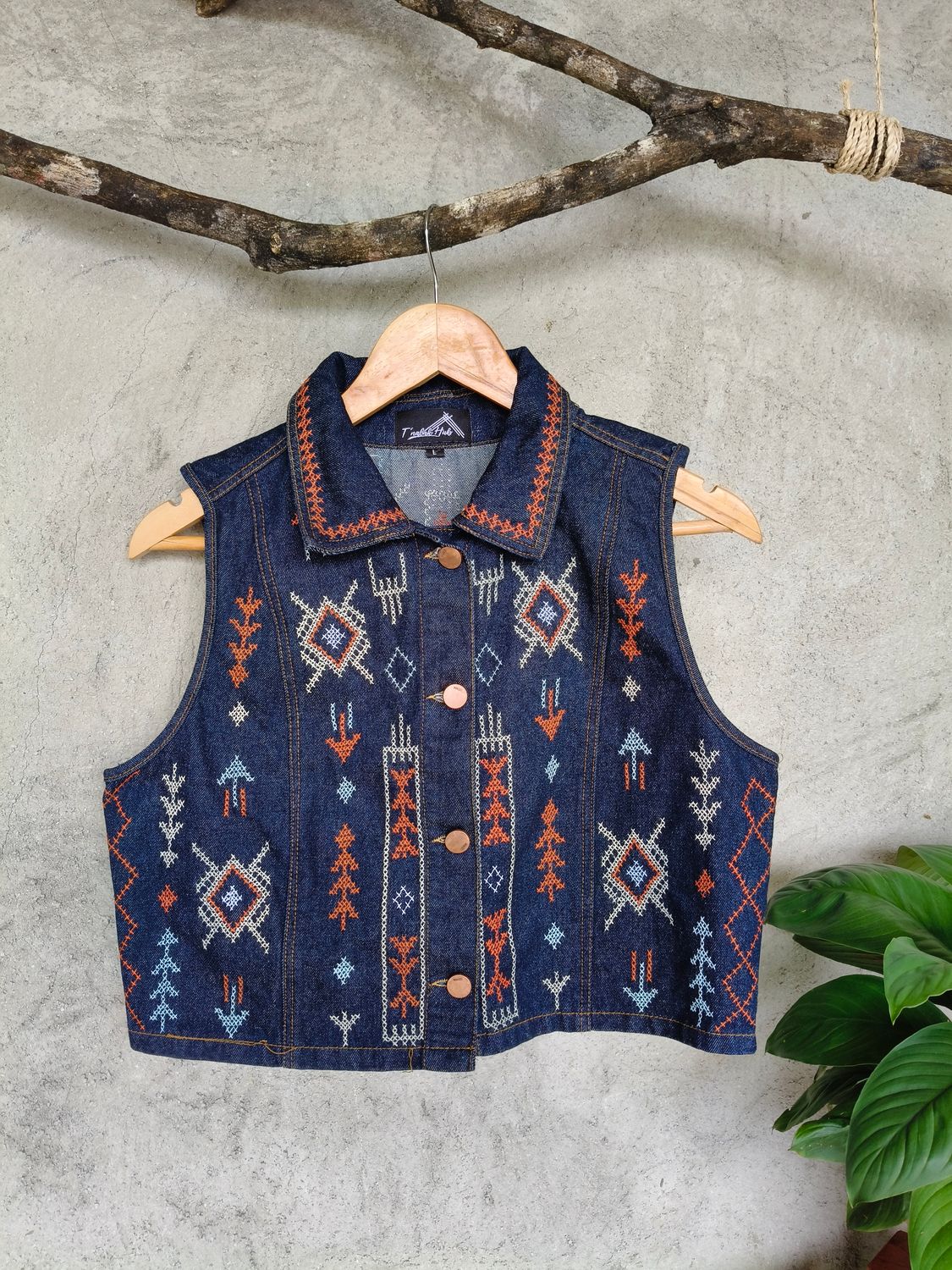 Blouse_48. T'BOLI HAND-EMBROIDERED DENIM TOP