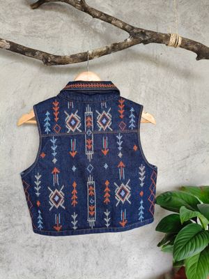 Blouse_48. T'BOLI HAND-EMBROIDERED DENIM TOP