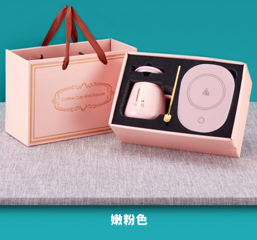 自動恒溫保暖杯墊禮盒套裝, Color: 嫩粉色