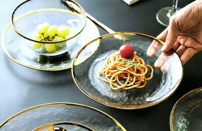 Gold Inlay Edge Glass Bowl &amp; Plate Sets
