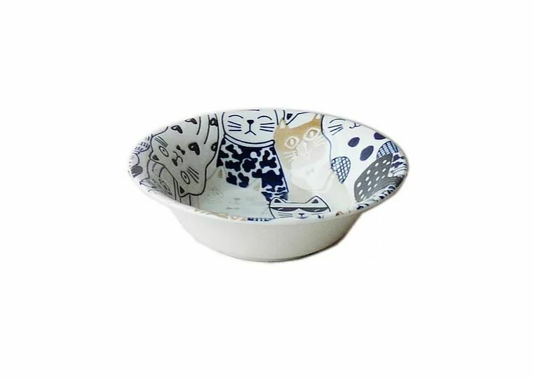 Cat Down Town 日本製美濃瓷器大碗2個/套, Color: 藍色(2個入)