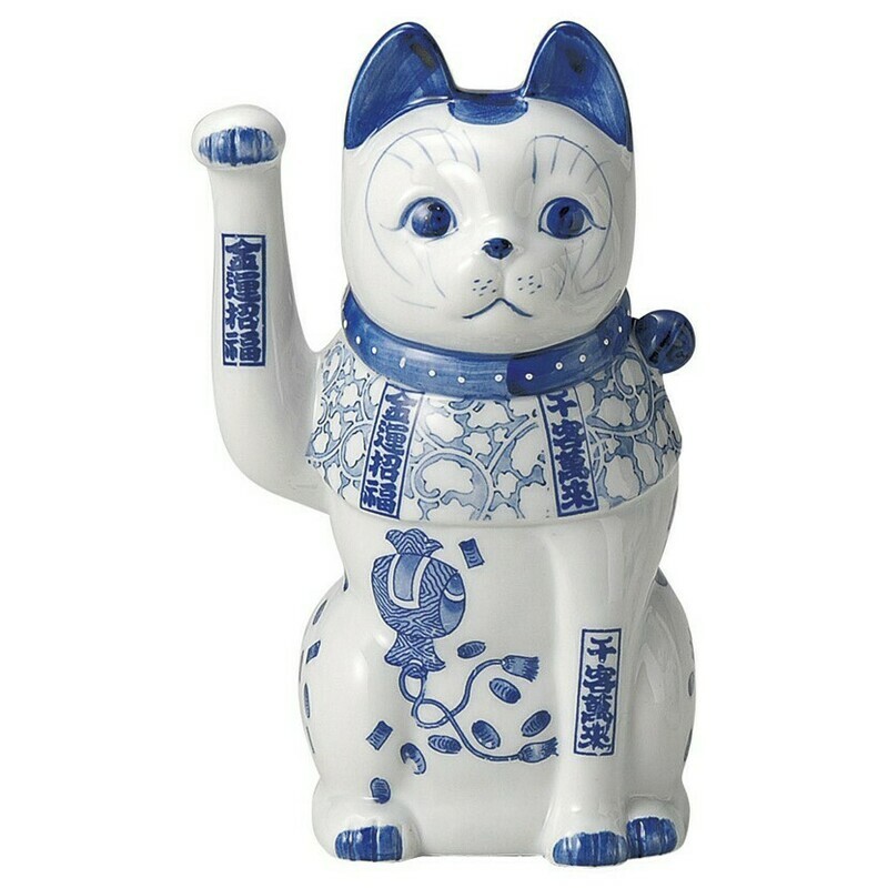 日本青花陶瓷招財貓