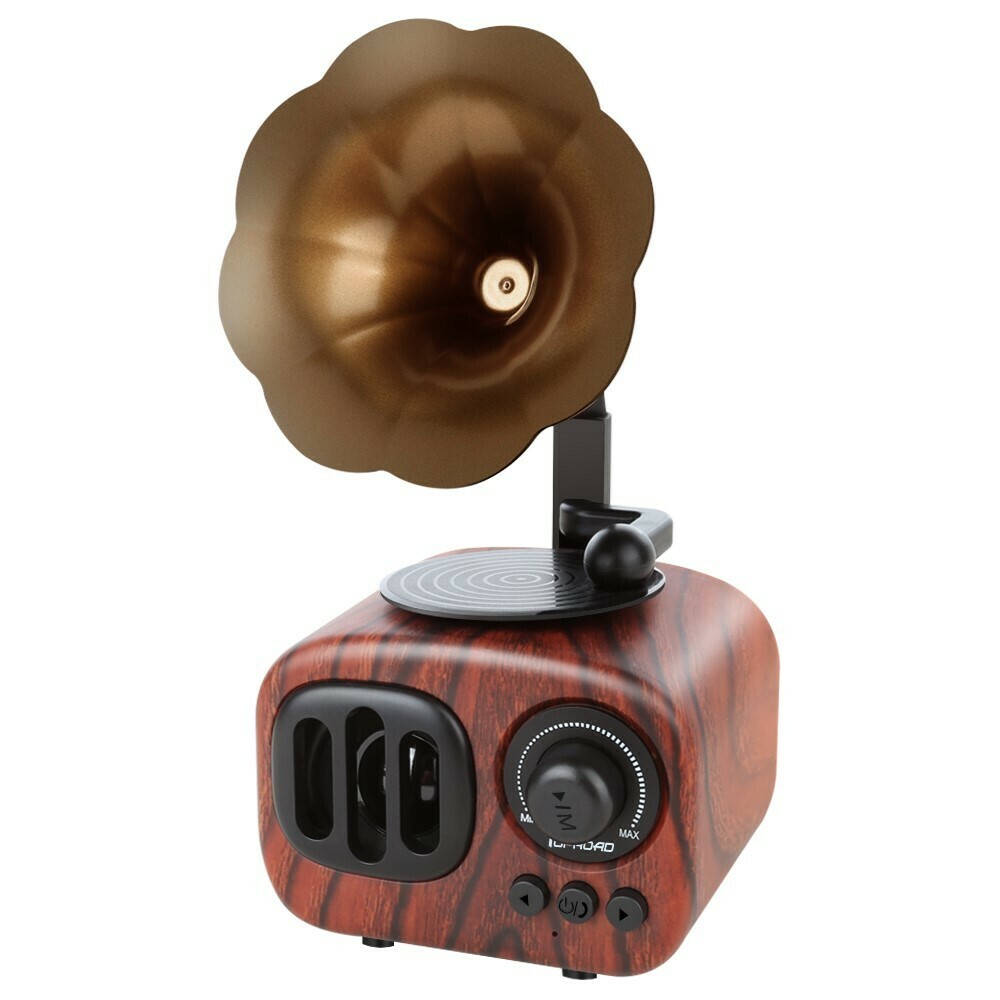 復古留聲機籃牙音箱 | Retro Phonograph Bluetooth Speaker, Color: 紅木紋