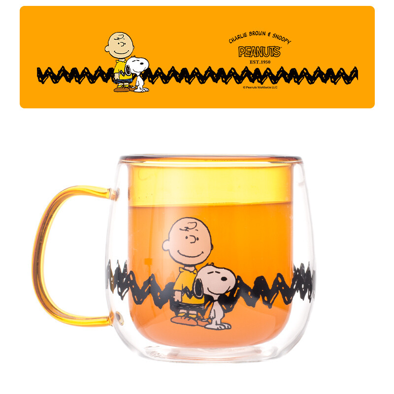 Snoopy耐熱雙層杯 | 耐熱ガラスカップ, Color: YELLOW