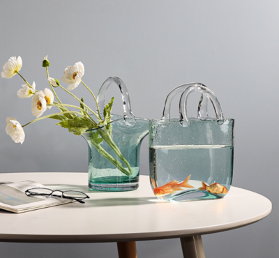 創意手提籃氣泡琉璃花器 丨 Creative Basket Bag Bubble Glass Vase