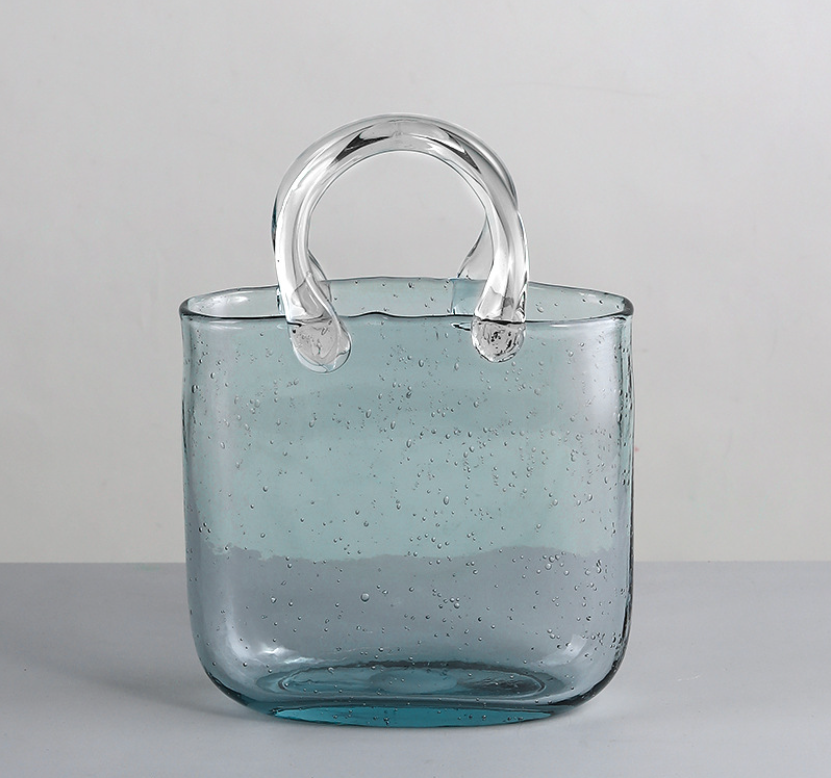 創意手提籃氣泡琉璃花器 丨 Creative Basket Bag Bubble Glass Vase