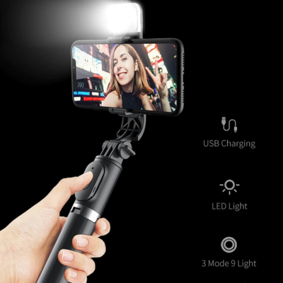 新型LED補光燈自拍棍 | Selfie Stick With Fill Light Shutter