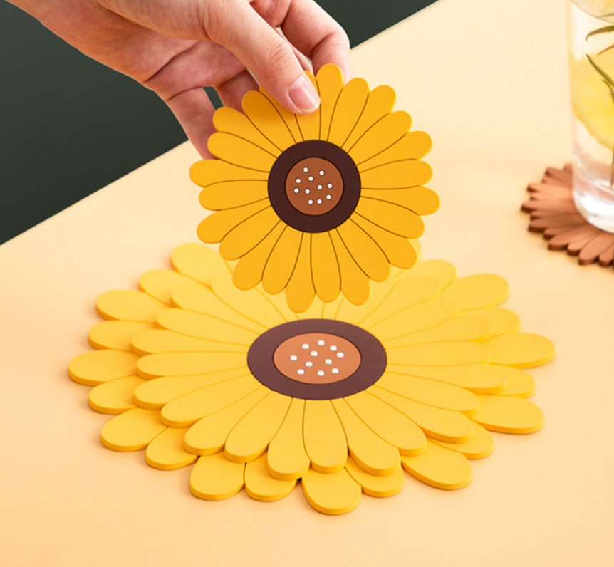 簡約向日葵隔熱墊 | Sunflower Heat-proof Mat（1套3個入, 尺寸不同）, Color: 日式向日葵隔熱墊|Japanese Sunflower Heat Pad(黃色)