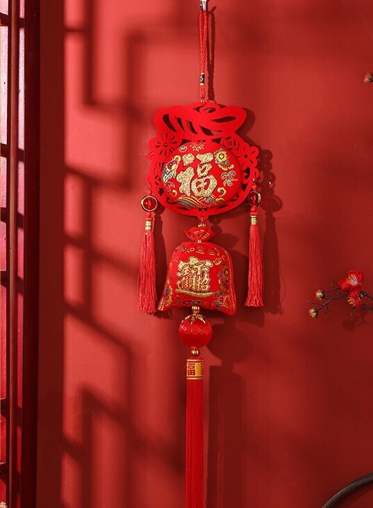 新年招財福包掛件, 款式: S: 錢袋福包掛件(~83x16.5cm)