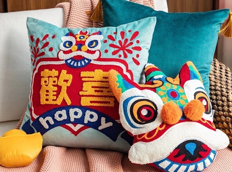 ​新春INS醒獅刺繡Cushion