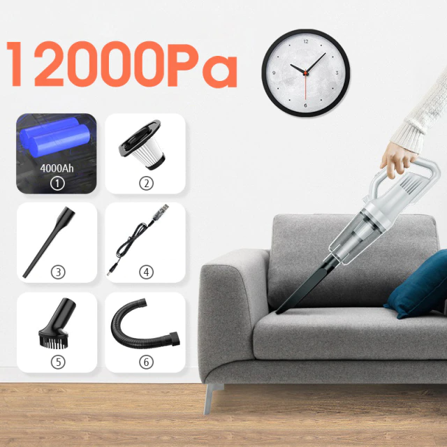 ​汽車及家用無線手提吸塵機(12000Pa), 款式: 升級款3節11.1V