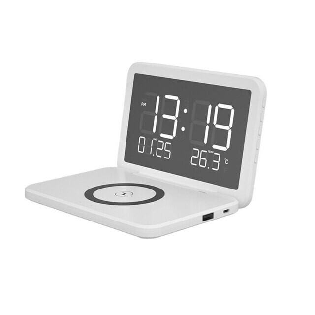 ​摺疊式無線充電智能鬧鐘 | Foldable Wireless Charger Clock, 顏色: 白色