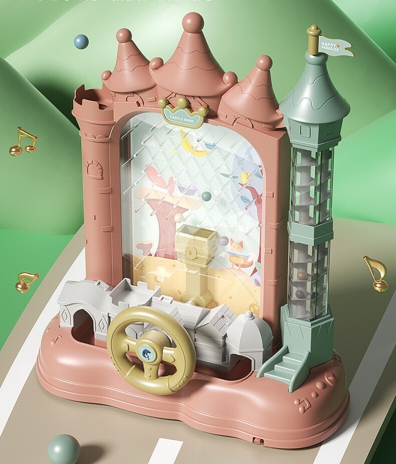 電動滾珠接球城堡 | Castle Catching Ball Arcade Machine, 顏色：含20個波波: 粉色(電池版, 不含4枝桌腳)
