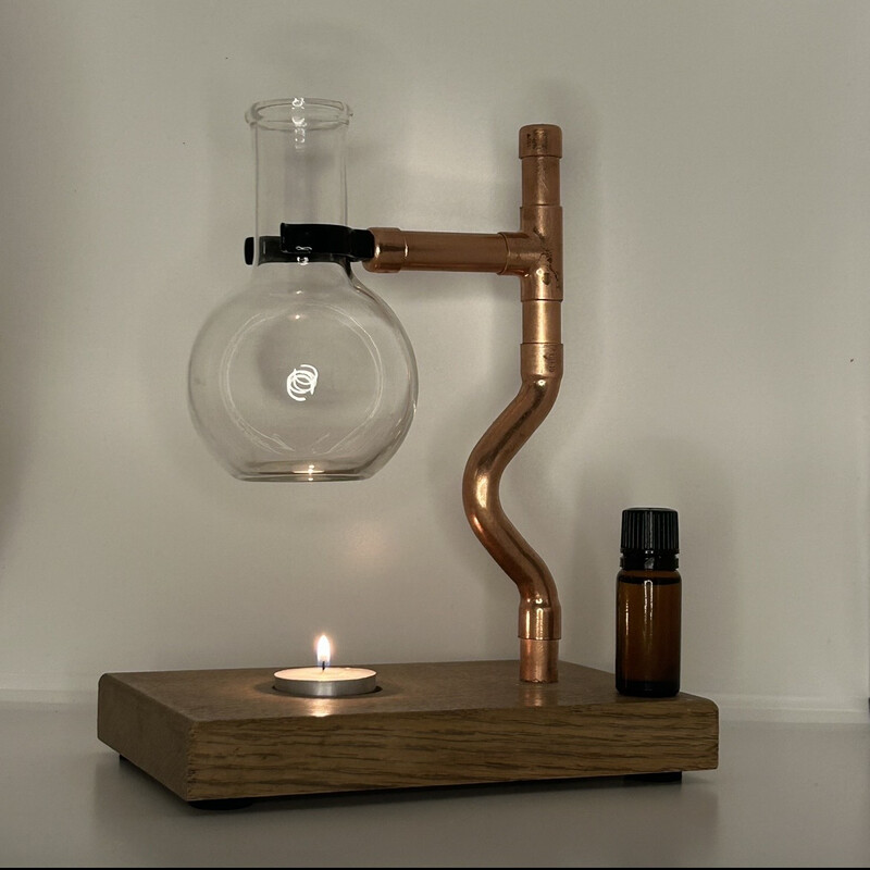Bespoke Burner - Solid Oak and Copper Oil Bunsen Burner