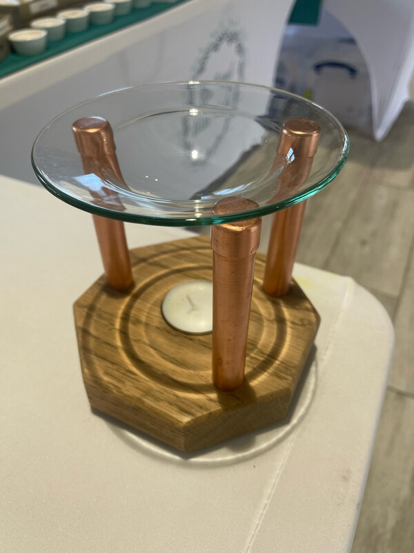 Bespoke Hexagonal Solid Oak And Copper Wax Melt Burner