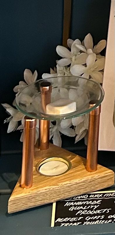 Bespoke Triangular Solid Oak And Copper Wax Melt Burner SKU 00084