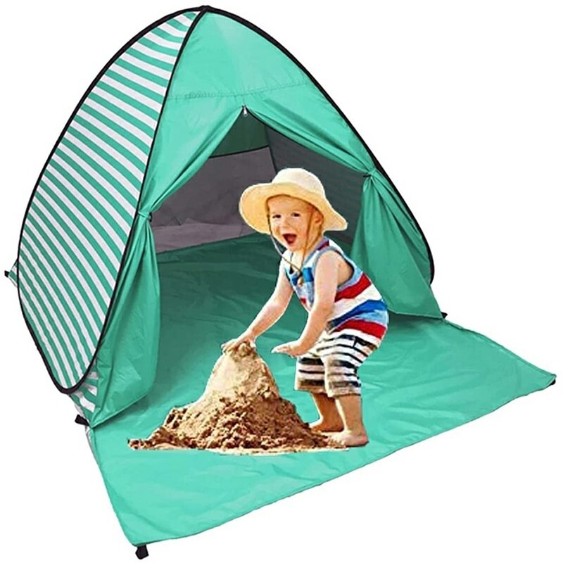 Pop Up Beach Tent Shade Sun Shelter UPF 50+ Canopy Cabana 2-3 Person - Lake Green Stripes