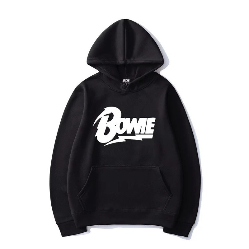 Quality sweatshirt hoodie with Bowie emblem.