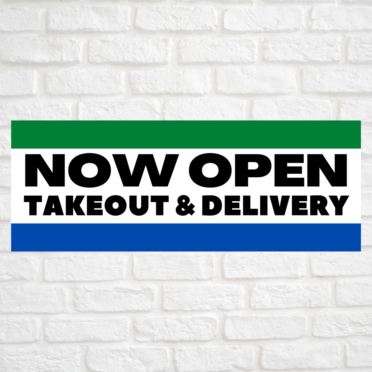 Now Open Takeout & Delivery Green/Blue
