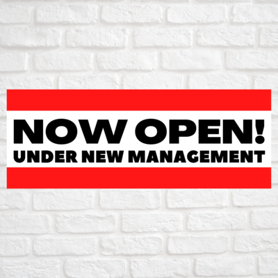 Now Open! Under New Management Red/Red