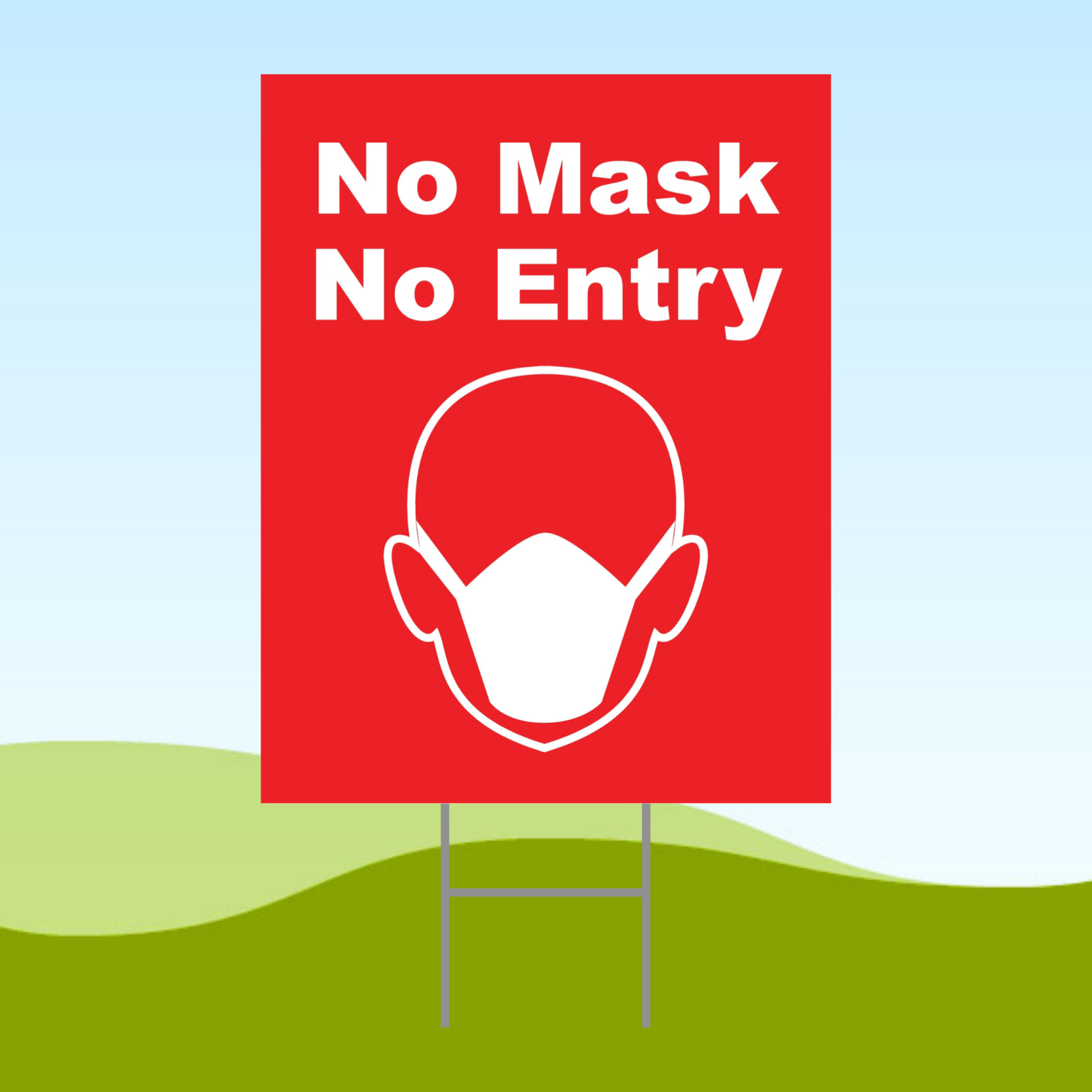 No Mask No Entry Red1 18x24 Yard Sign WITH STAKE Corrugated Plastic Bandit