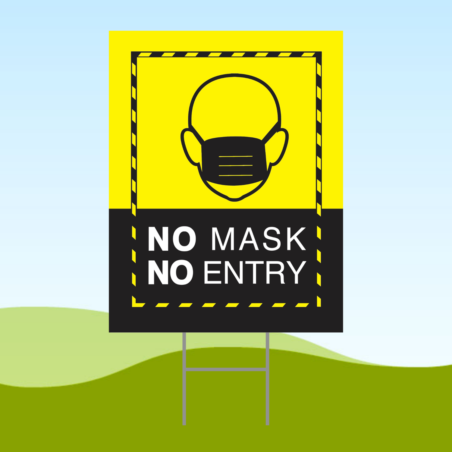 No Mask No Entry Yellow2 18x24 Yard Sign WITH STAKE Corrugated Plastic Bandit