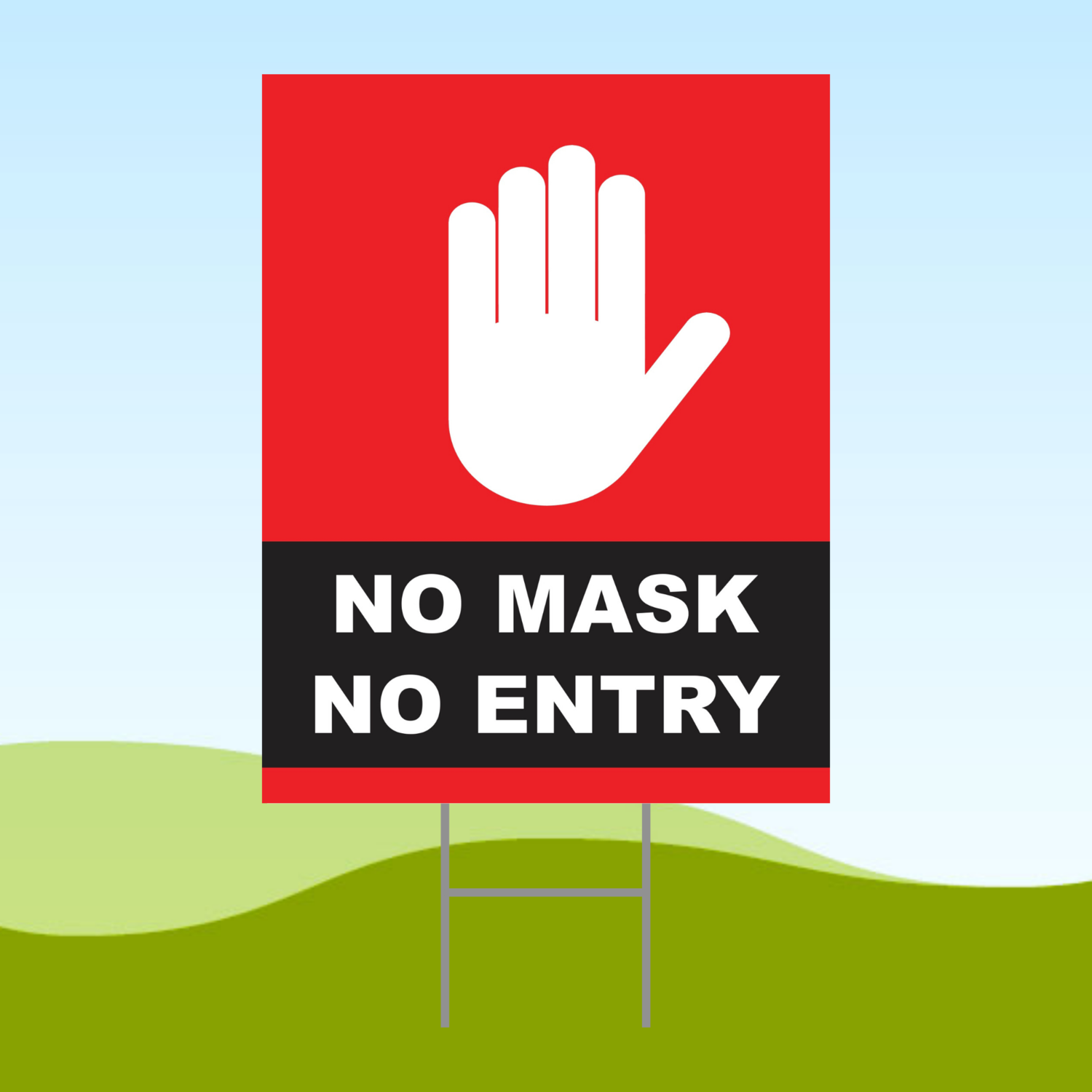 No Mask No Entry Red2 18x24 Yard Sign WITH STAKE Corrugated Plastic Bandit