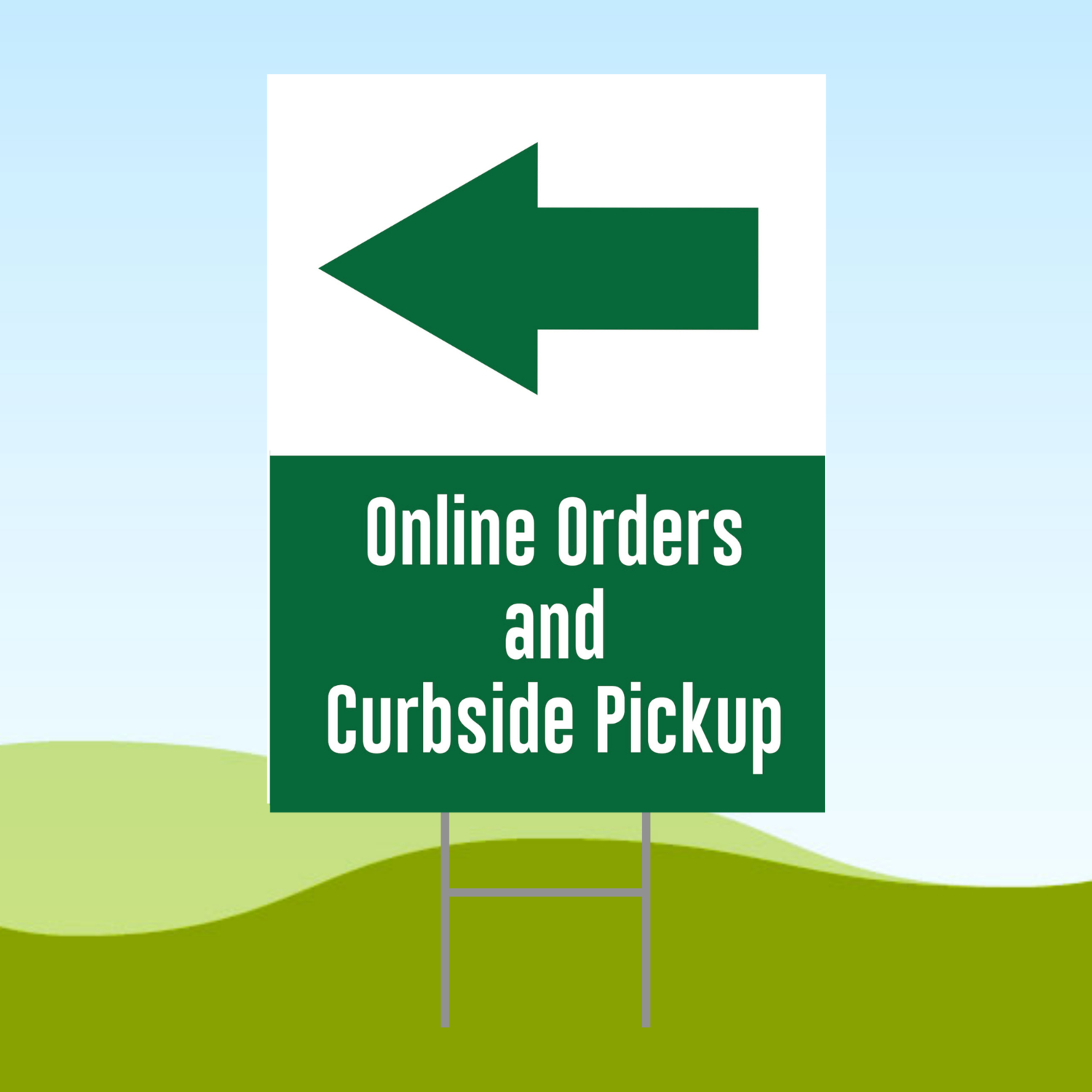 Online Orders and Curbside Pickup LEFT 18x24 Yard Sign WITH STAKE Corrugated Plastic Bandit