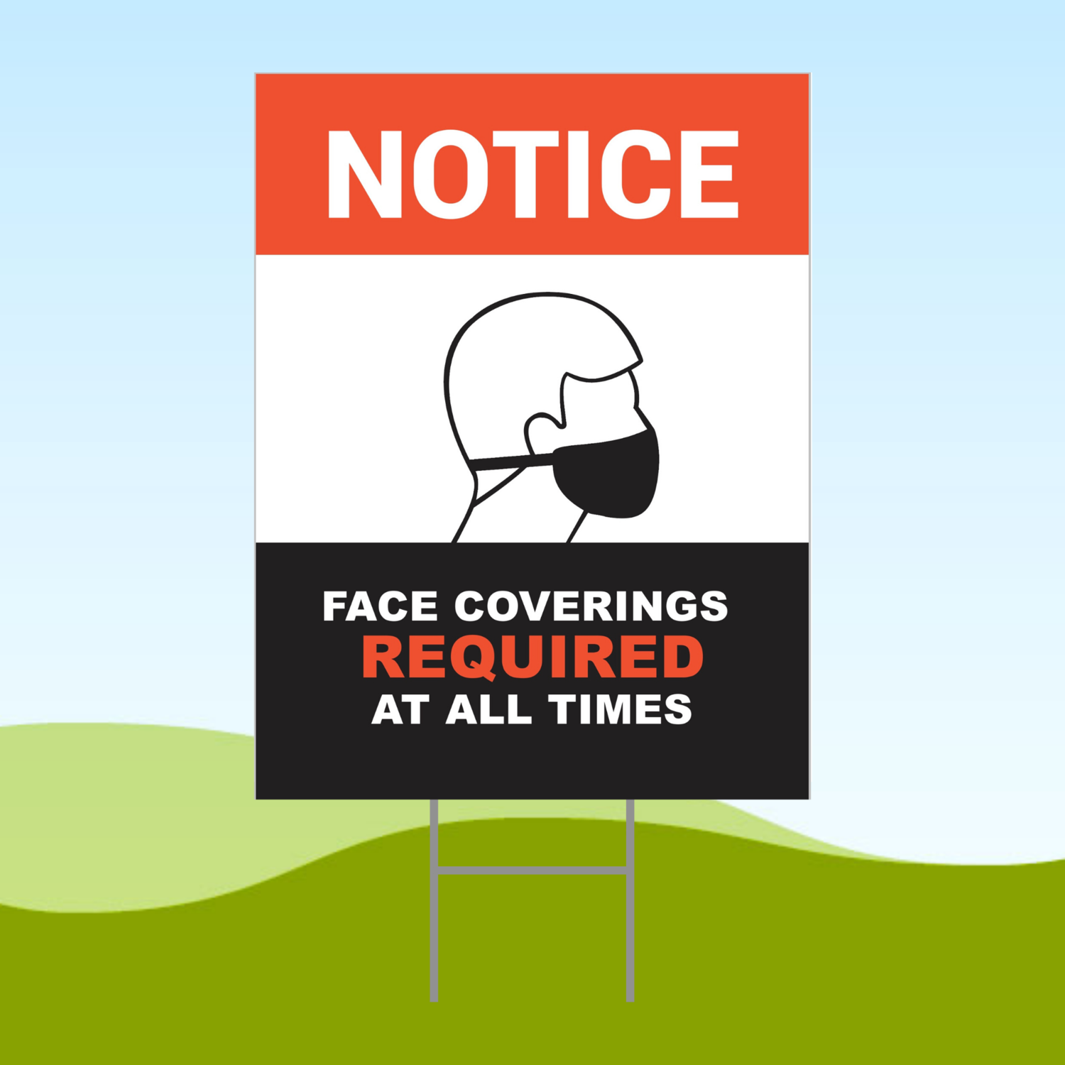 Notice Face Covering Required 18x24 Yard Sign WITH STAKE Corrugated Plastic Bandit