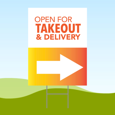 Open For Takeout Arrow RIGHT 18x24 Yard Sign WITH STAKE Corrugated Plastic Bandit