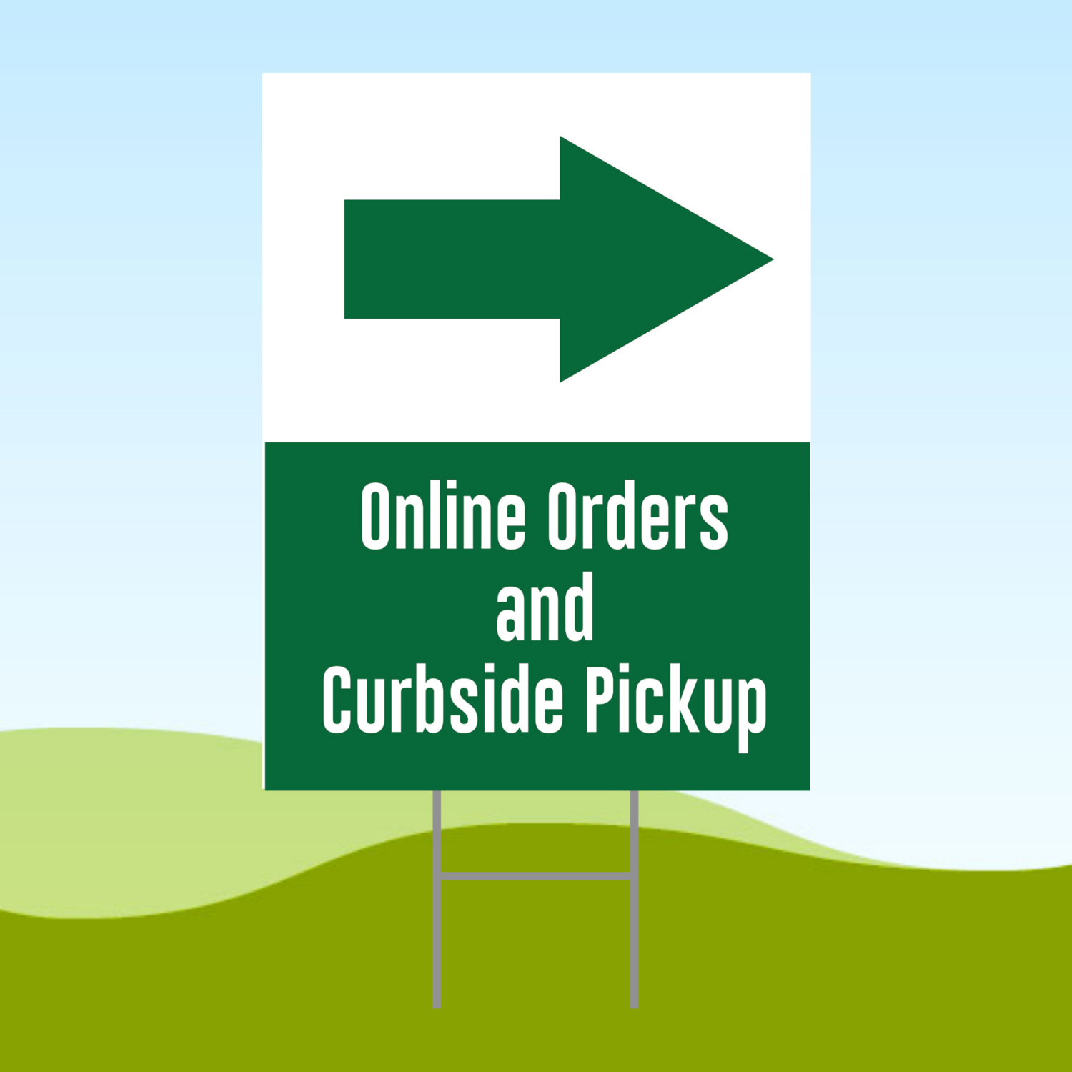 Online Orders and Curbside Pickup RIGHT 18x24 Yard Sign WITH STAKE Corrugated Bandit